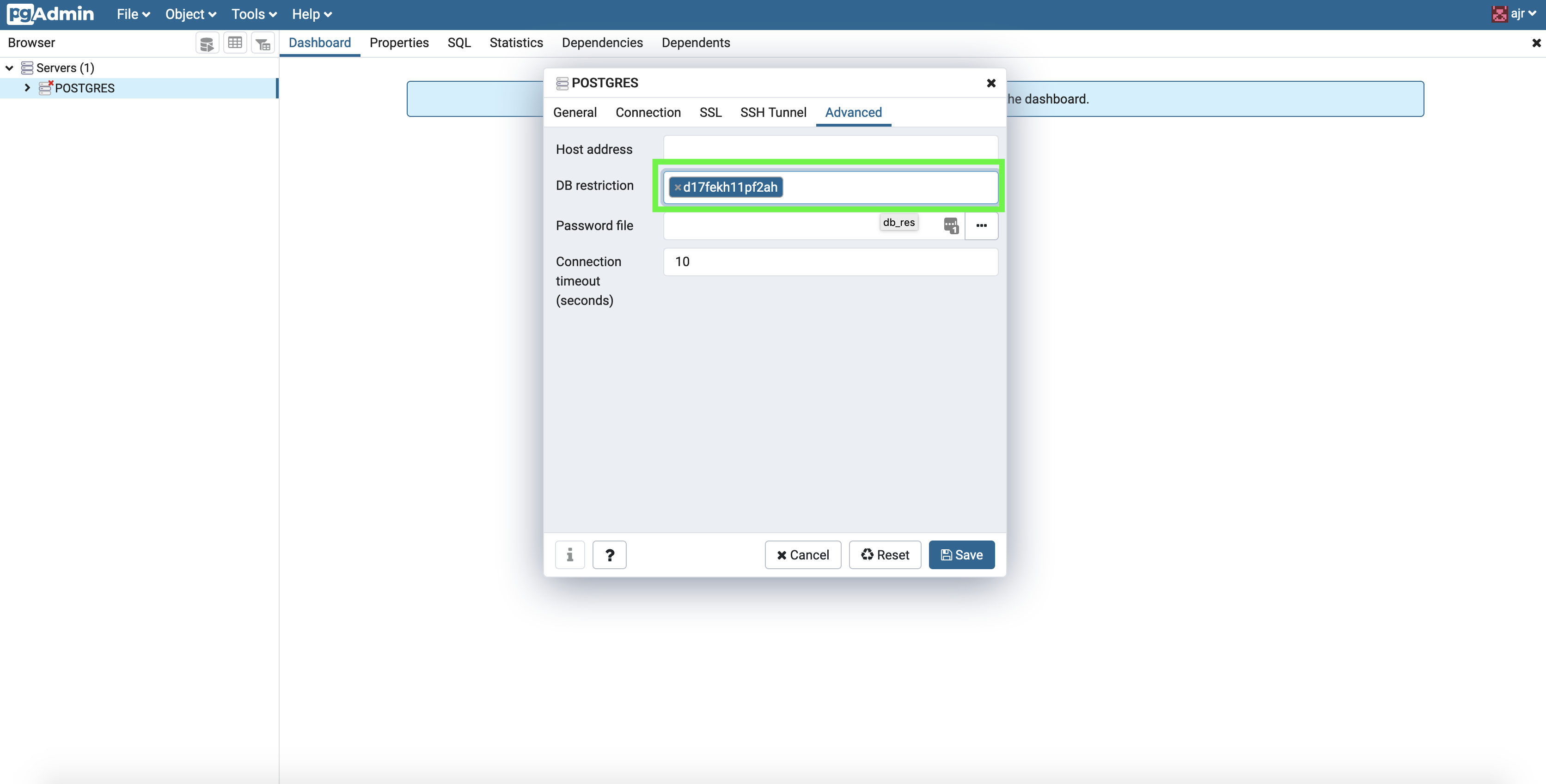 pgadmin4 default db