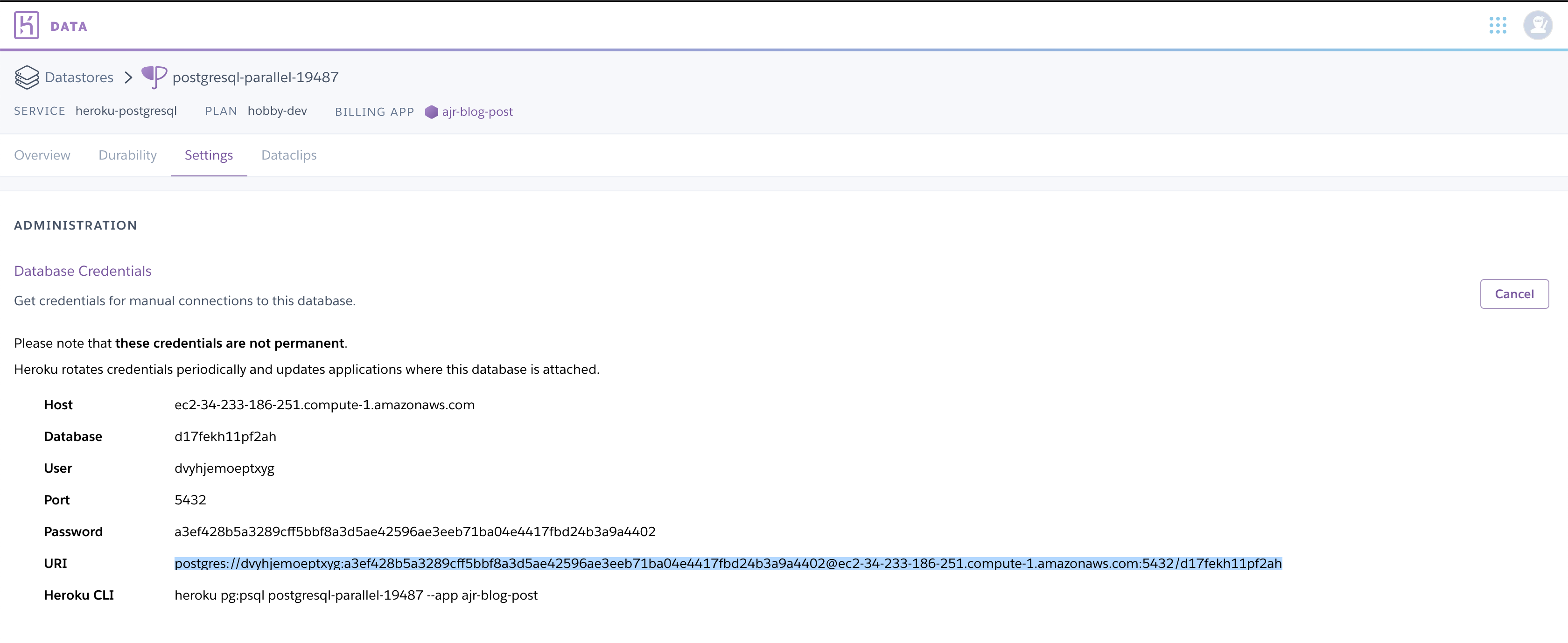 Prisma2 database uri